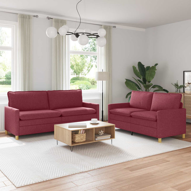 Sofa Sæt 2 stk. Vinrød Stof