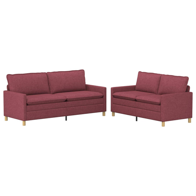 Sofa Sæt 2 stk. Vinrød Stof