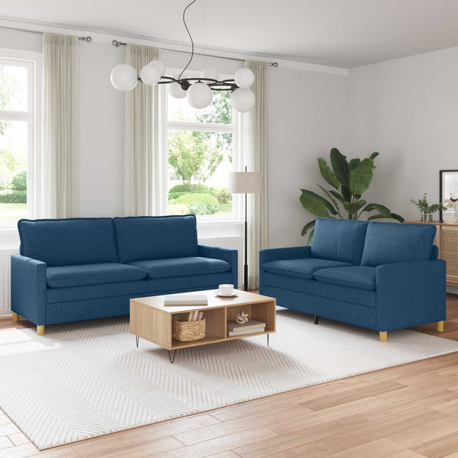 Sofa Sæt 2 stk. Blå Stof