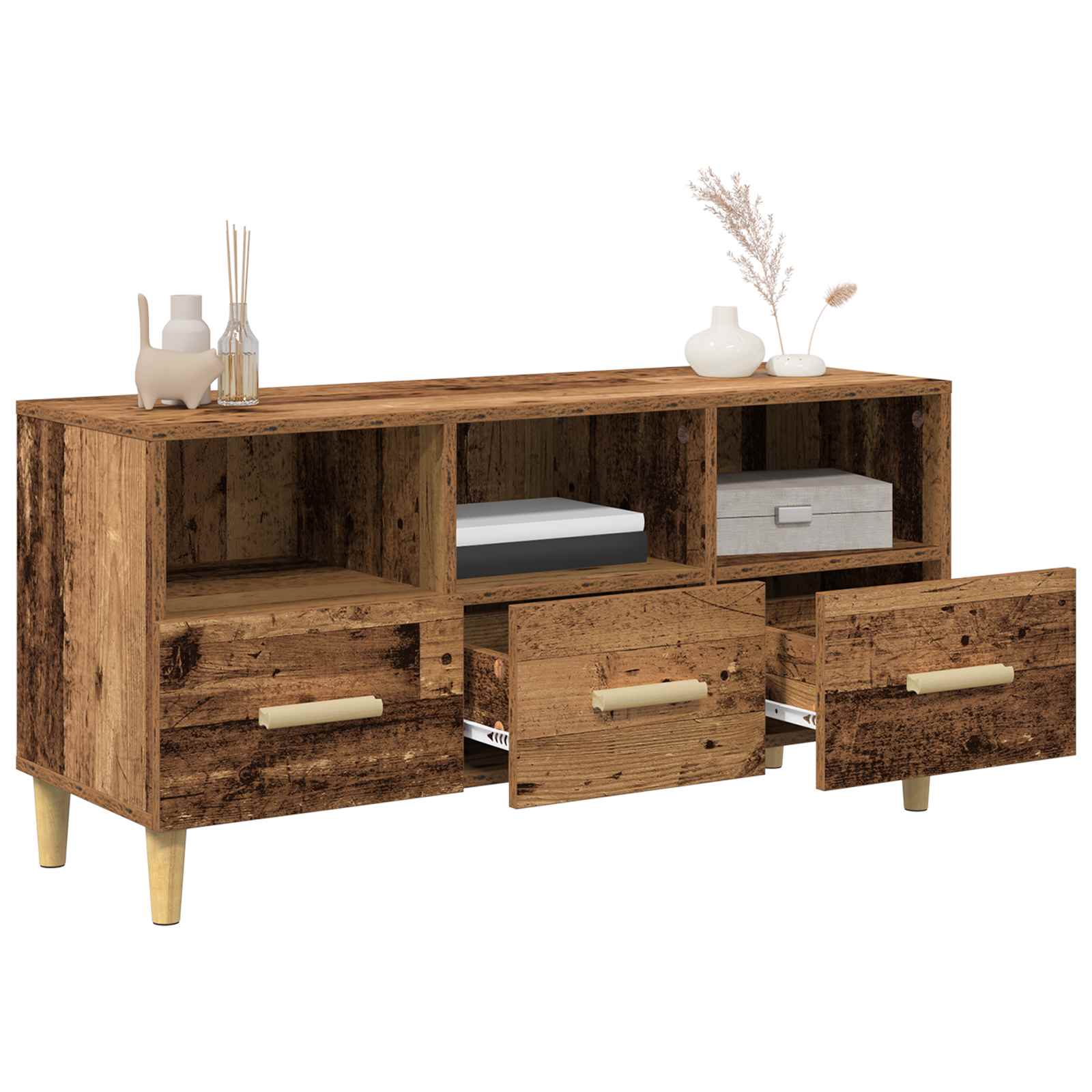 TV-skab med skuffe Gammelt træ 102 x 36 x 50 cm Konstrueret træ