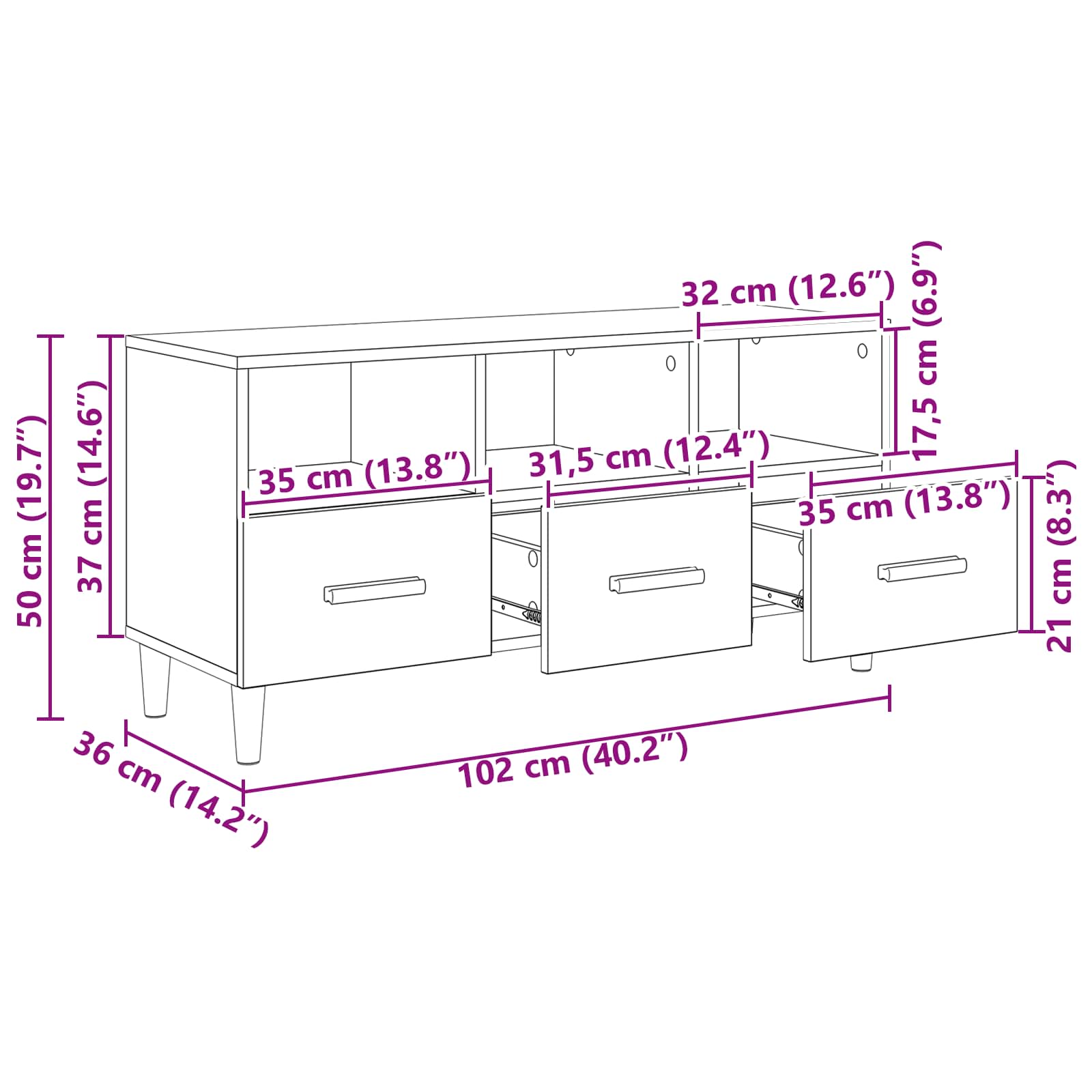 TV-skab med skuffe Gammelt træ 102 x 36 x 50 cm Konstrueret træ