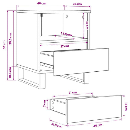 Sengeskab Sort eg 40 x 35 x 50 cm Konstrueret træ