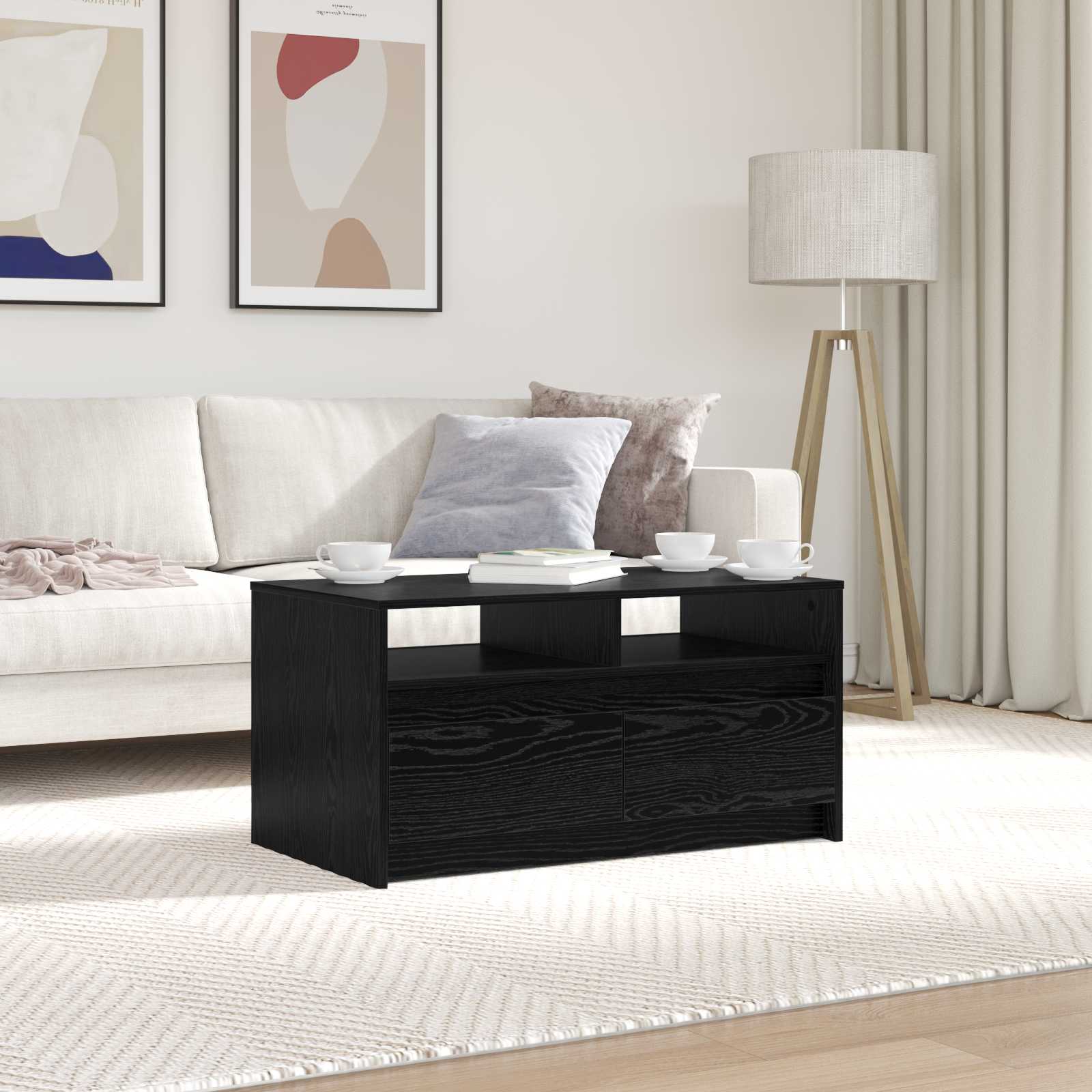 Sofabord med skuffe Sort eg 90 x 50 x 45 cm Konstrueret træ