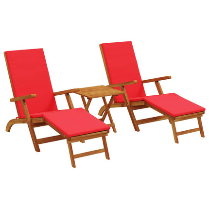 Reclinerende og foldbar liggestol 3 stk. Massivt Akacietræ Rød