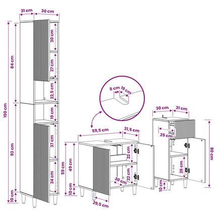 3-delt badeværelses skab sæt ARNHEM Konstrueret træ