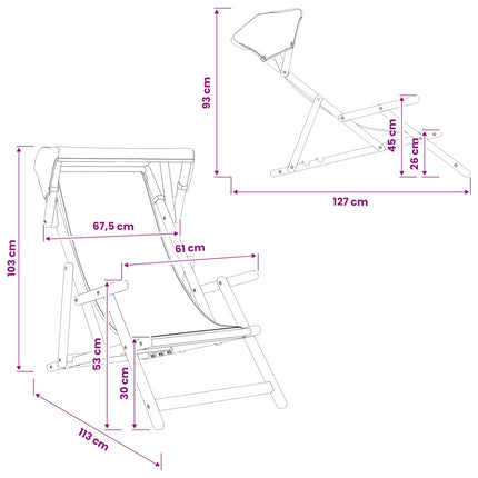 Havestol 2 pcs 3 position Massiv Eucalyptus Træ Blå og Hvid