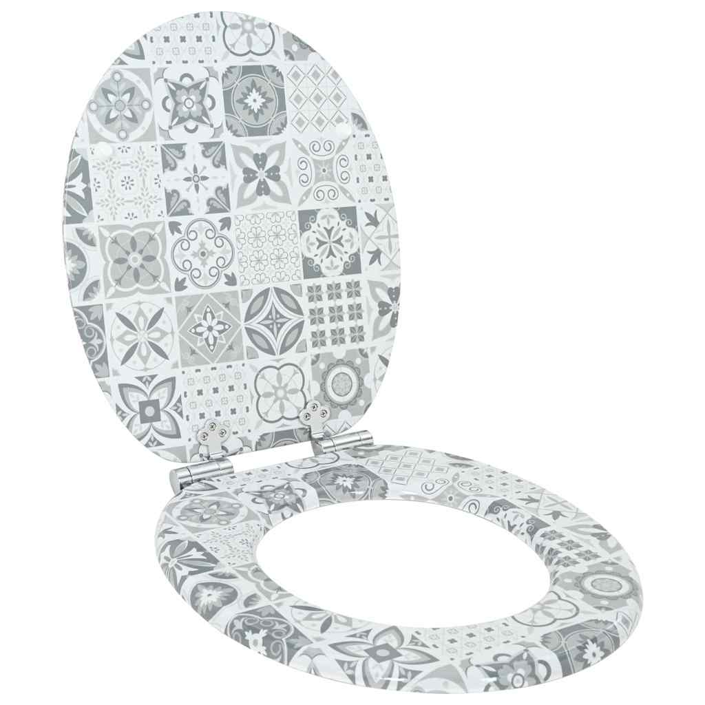 Blødt-lukkende toiletsæde i MDF - blå/hvid porcelænsmønster, 44 × 38 cm