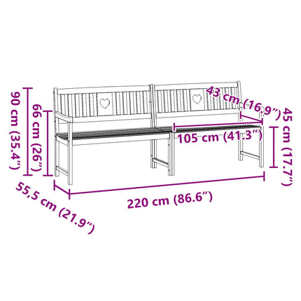 Udendørs bænk Naturfarvet 220 x 55,5 x 90 cm Massivt Akacietræ