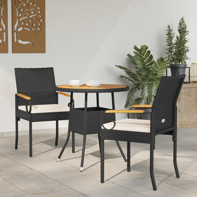 Havestole 2 stk. Sort og Cremehvid Polyrattan og akacietræ