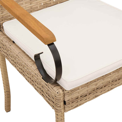 Havestole 2 stk. Beige og cremehvid Polyrattan og akacietræ