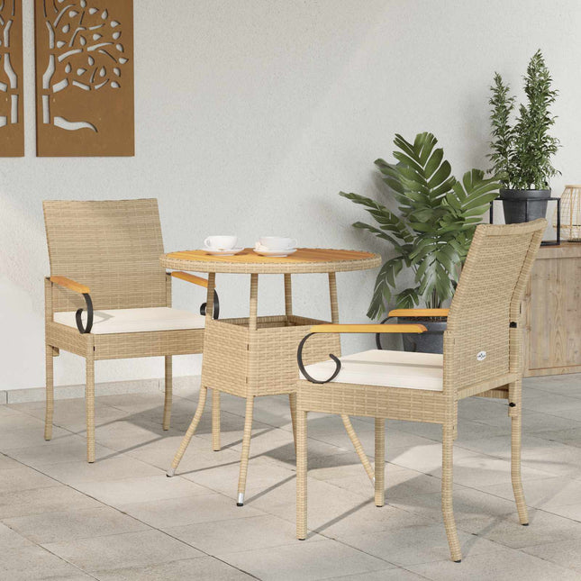 Havestole 2 stk. Beige og cremehvid Polyrattan og akacietræ