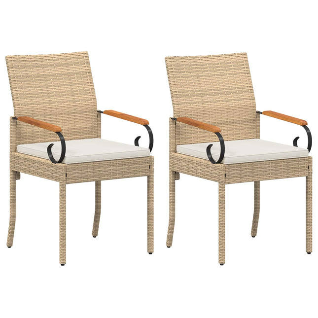 Havestole 2 stk. Beige og cremehvid Polyrattan og akacietræ