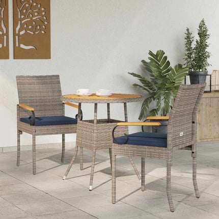 Havestole 2 stk. Grå og Marineblå Polyrattan og akacietræ