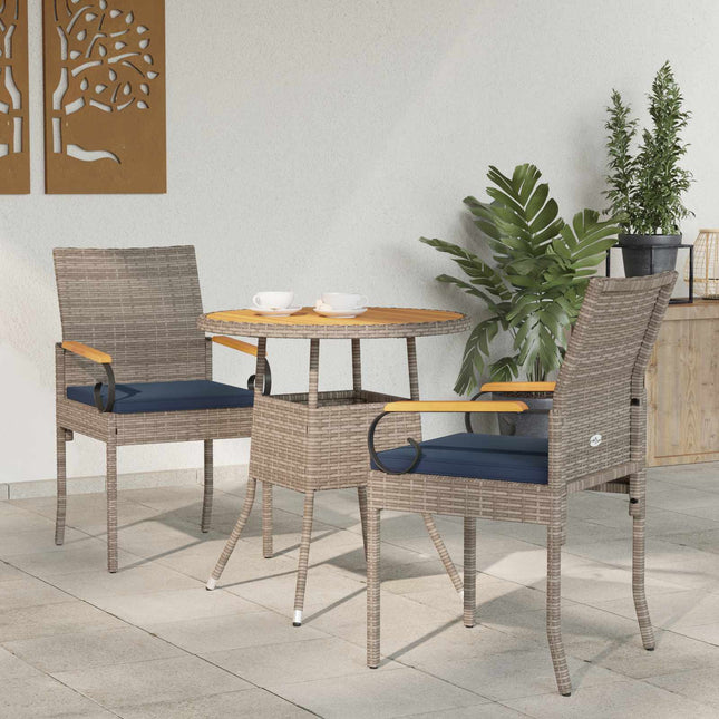 Havestole 2 stk. Grå og Marineblå Polyrattan og akacietræ
