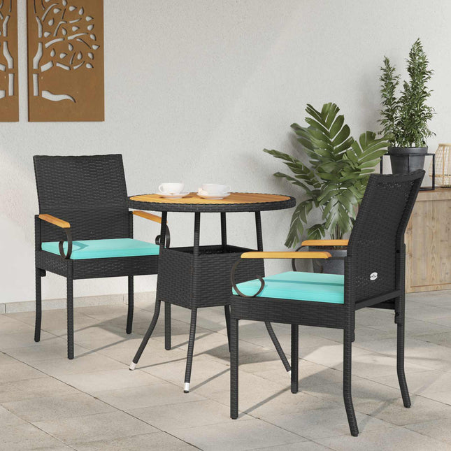Havestole 2 stk. Sort og turkis Polyrattan og akacietræ