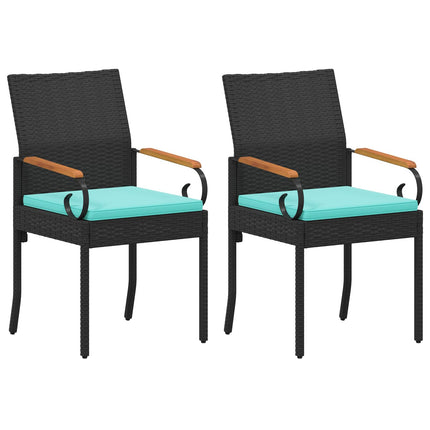 Havestole 2 stk. Sort og turkis Polyrattan og akacietræ