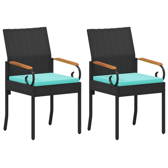 Havestole 2 stk. Sort og turkis Polyrattan og akacietræ