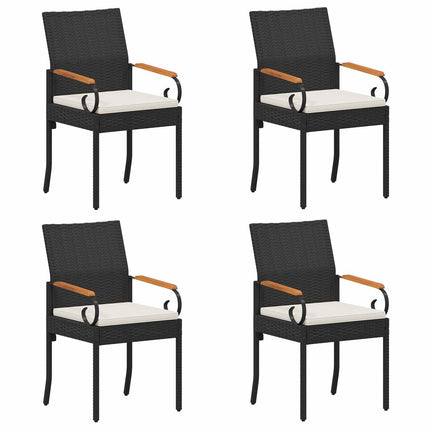 Havestole 4 stk. Sort og Cremehvid Polyrattan og akacietræ