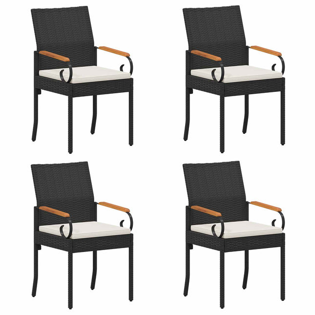 Havestole 4 stk. Sort og Cremehvid Polyrattan og akacietræ
