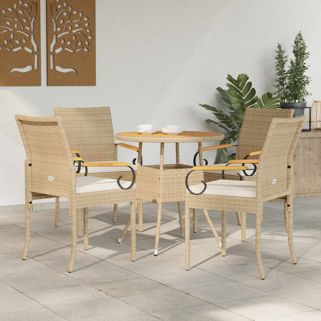 Havestole 4 stk. Beige og cremehvid Polyrattan og akacietræ