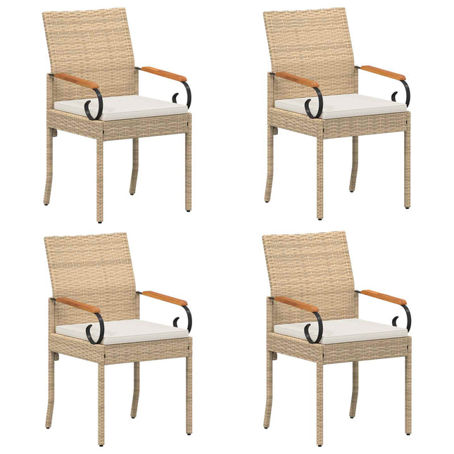 Havestole 4 stk. Beige og cremehvid Polyrattan og akacietræ