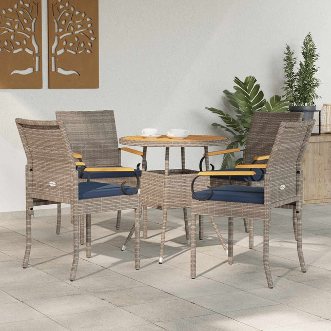 Havestole 4 stk. Grå og Marineblå Polyrattan og akacietræ