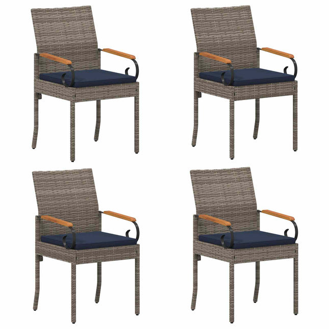 Havestole 4 stk. Grå og Marineblå Polyrattan og akacietræ