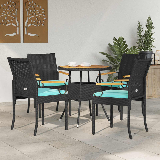 Havestole 4 stk. Sort og turkis Polyrattan og akacietræ