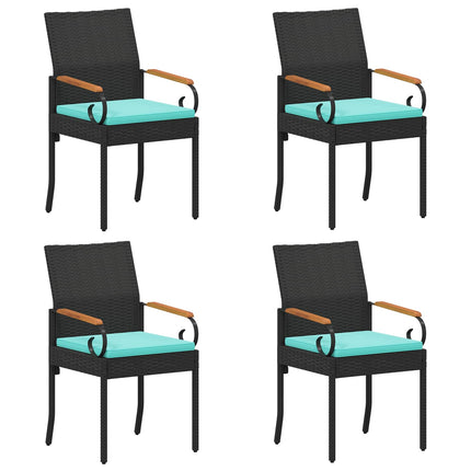 Havestole 4 stk. Sort og turkis Polyrattan og akacietræ