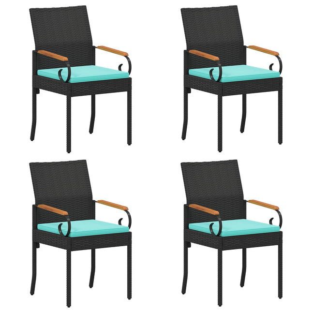Havestole 4 stk. Sort og turkis Polyrattan og akacietræ
