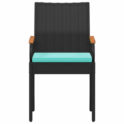 Havestole 4 stk. Sort og turkis Polyrattan og akacietræ