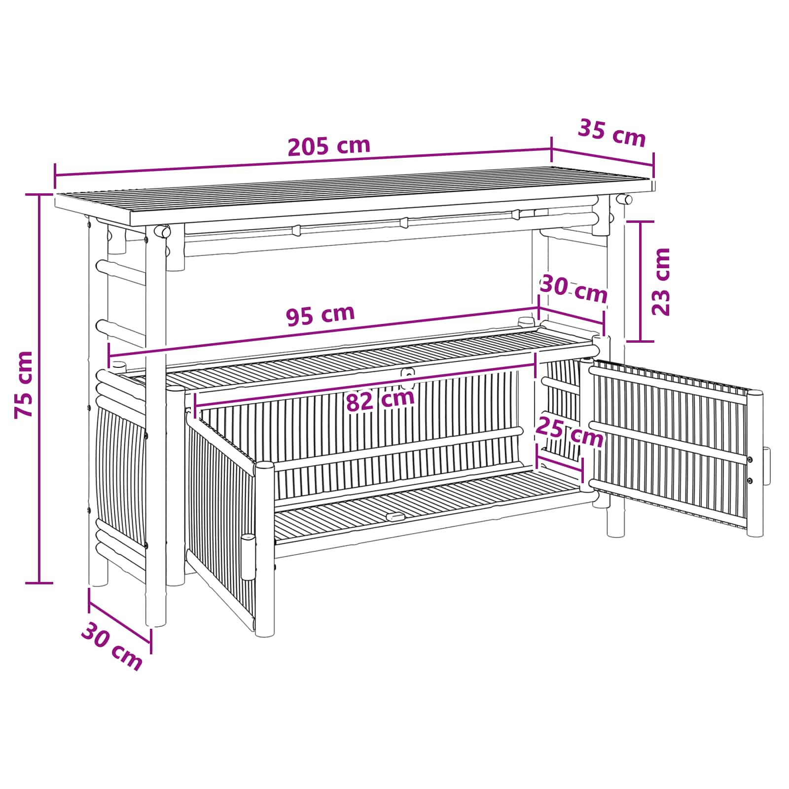 Konsolbord med hylde Naturfarvet 110 x 35 x 75 cm Bambus