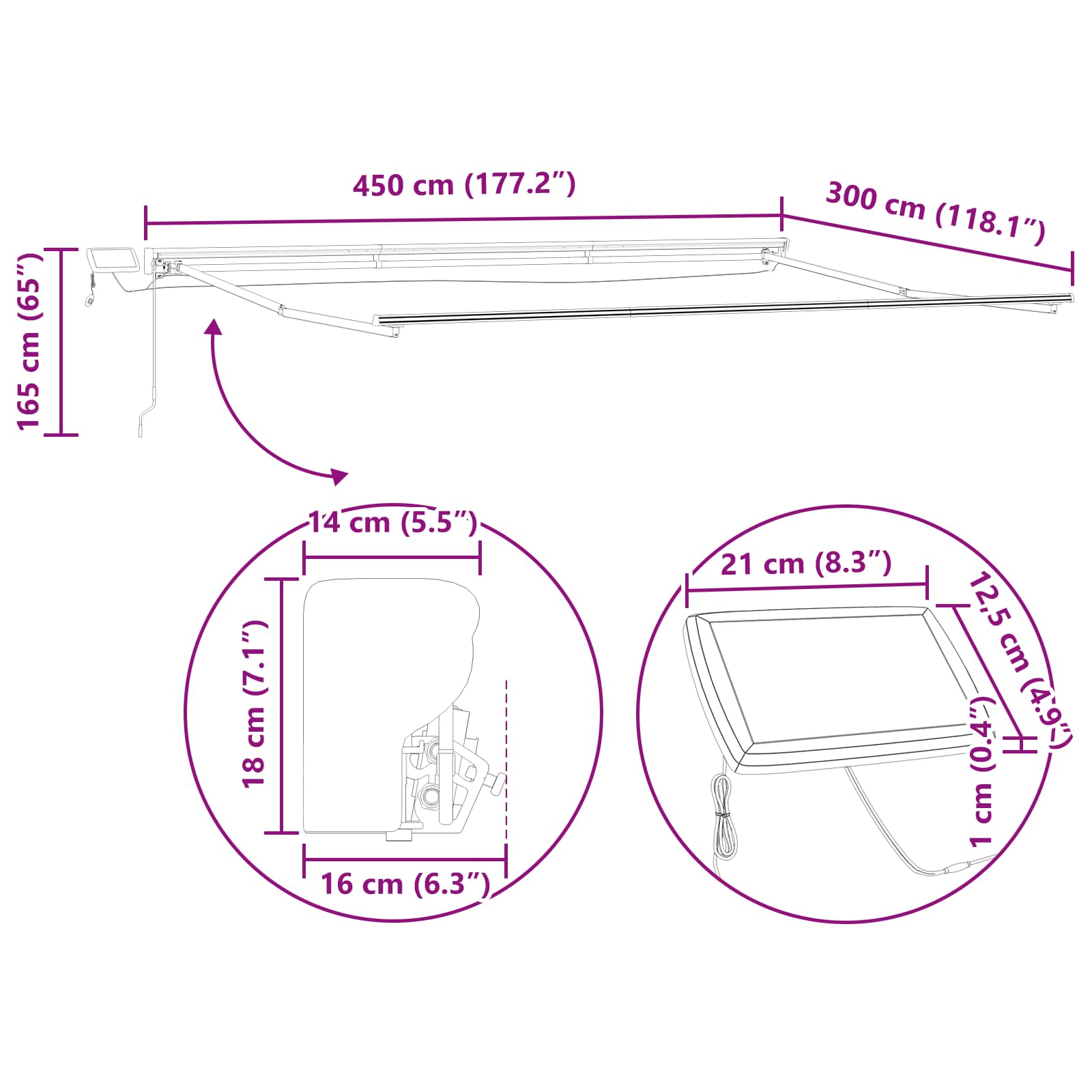 Manuel markise-ramme med LED-lys Hvid 4,5 × 3 m Aluminium