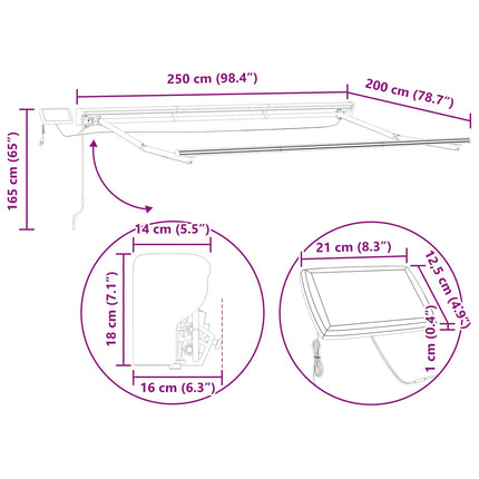 Manuel markise-ramme med LED-lys Antracit 2,5 x 2 m Aluminium