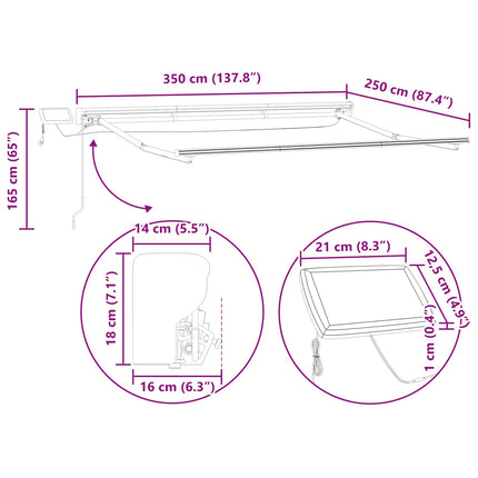 Manuel markise-ramme med LED-lys Antracit 3,5 x 2,5 m Aluminium