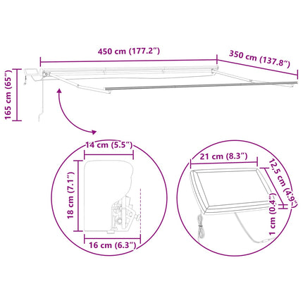 Manuel markise-ramme med LED-lys Antracit 4,5 × 3,5 m Aluminium
