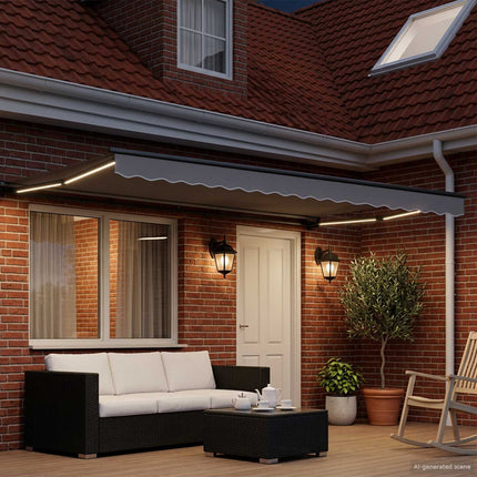 Manuel markise-ramme med LED-lys Antracit 5 x 3 m Aluminium