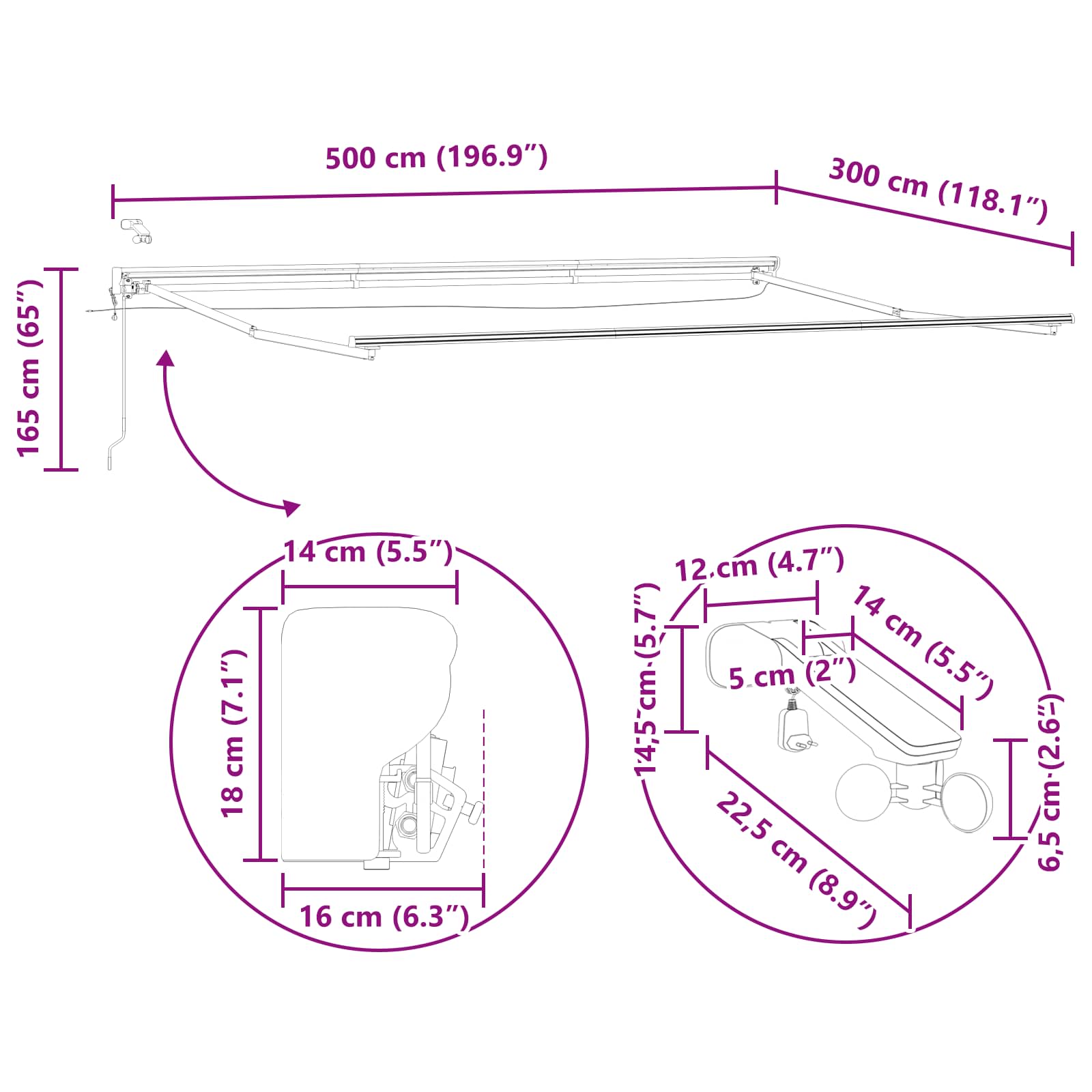 Elektrisk Markisedugramme med LED Hvid 5 x 3 m Aluminium