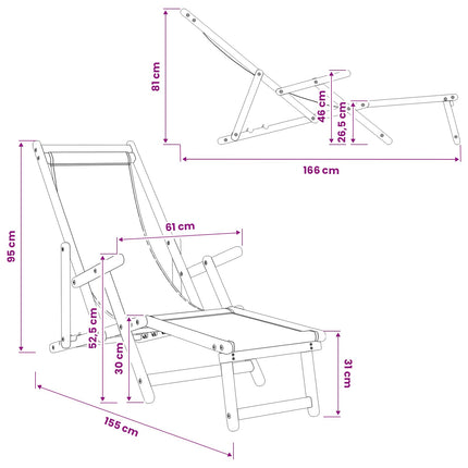 Foldestol 3 position Massiv Eucalyptus Træ Cremefarvet