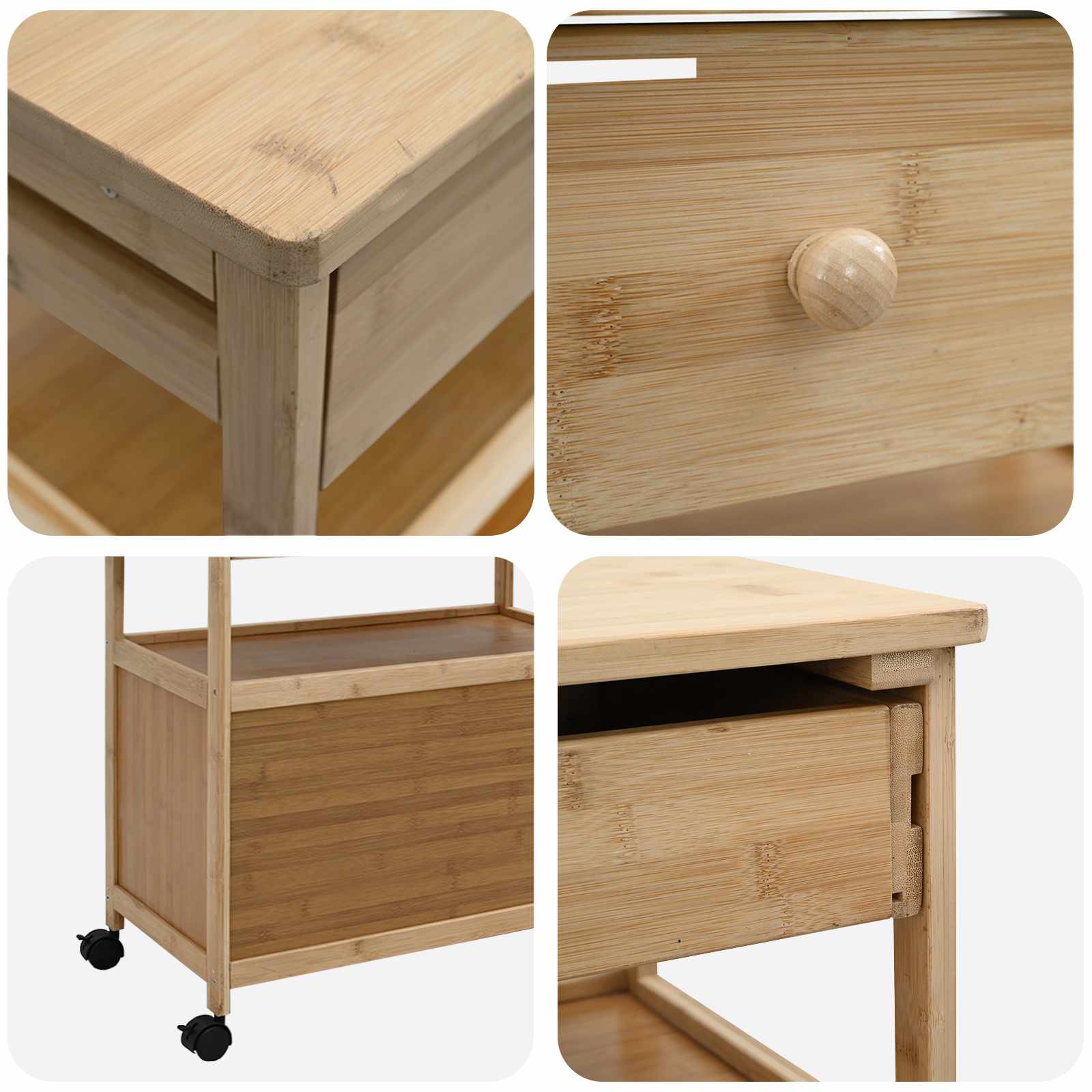 Køkkenvogn med hjul Naturfarvet 59,5 x 36 x 82 cm Bambus