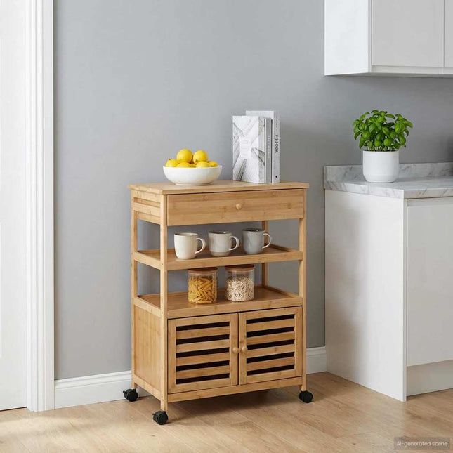 Køkkenvogn med hjul Naturfarvet 59,5 x 36 x 82 cm Bambus