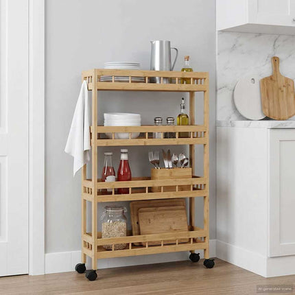 Køkkenvogn med hjul Naturfarvet 60 x 18 x 97 cm Bambus