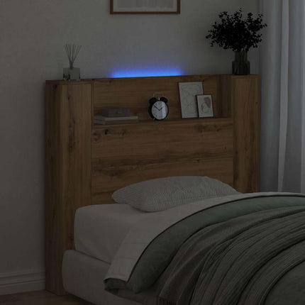Opbevarings senggavl med LED Artisan-eg Konstrueret træ