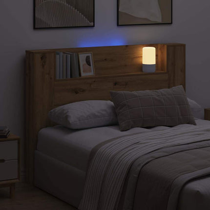 Opbevarings senggavl med LED Artisan-eg Konstrueret træ
