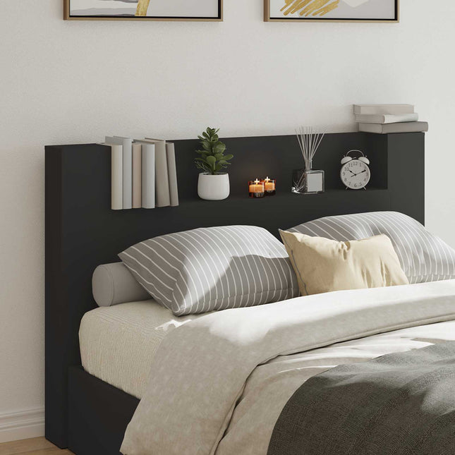 Opbevarings senggavl med LED Sort Konstrueret træ