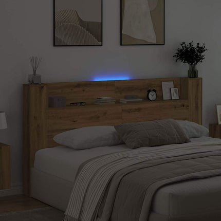 Opbevarings senggavl med LED Artisan-eg Konstrueret træ