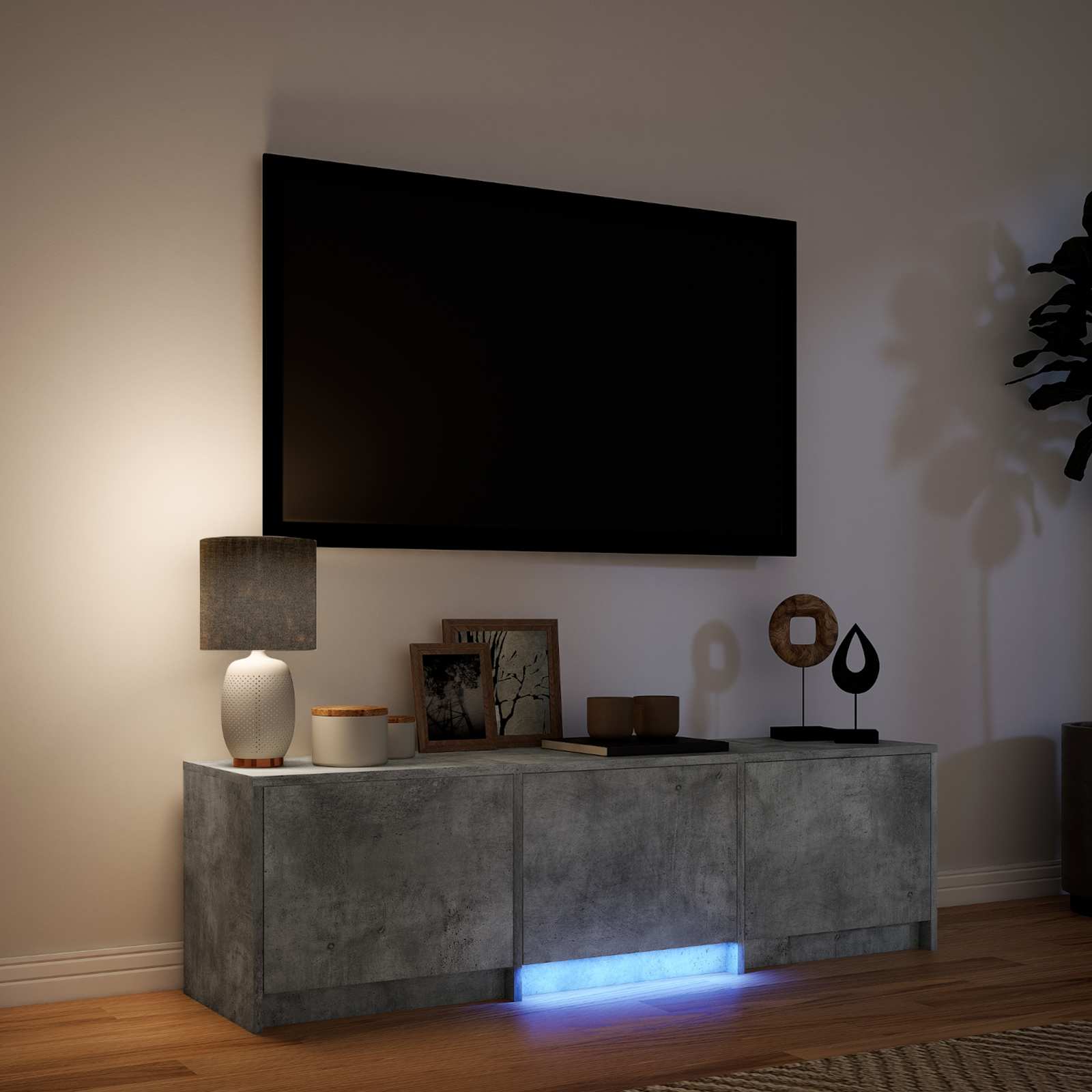 TV-bord med LED BetonGrå 140 x 34 x 40 cm Konstrueret træ