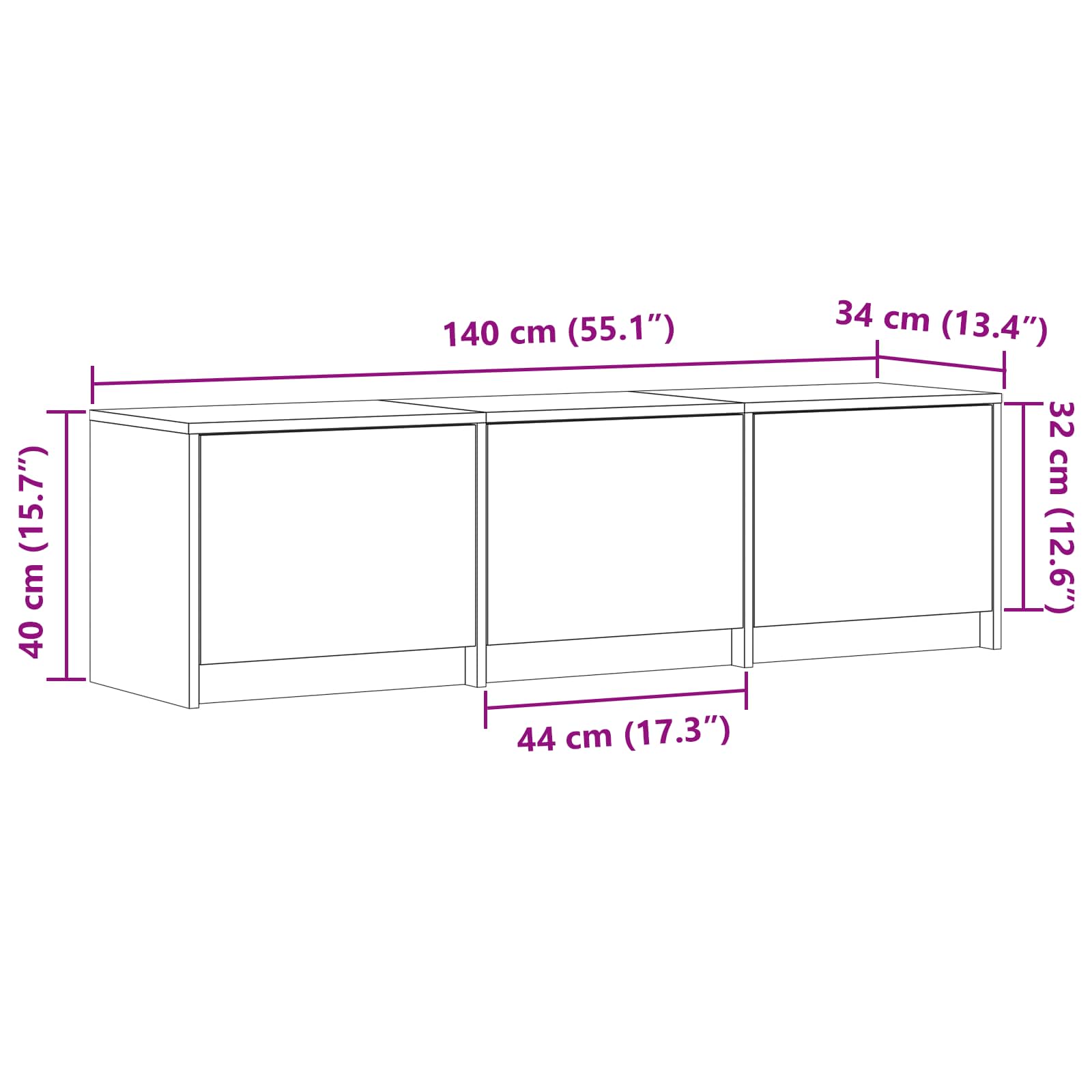 TV-bord med LED Sonoma eg 140 x 34 x 40 cm Konstrueret træ