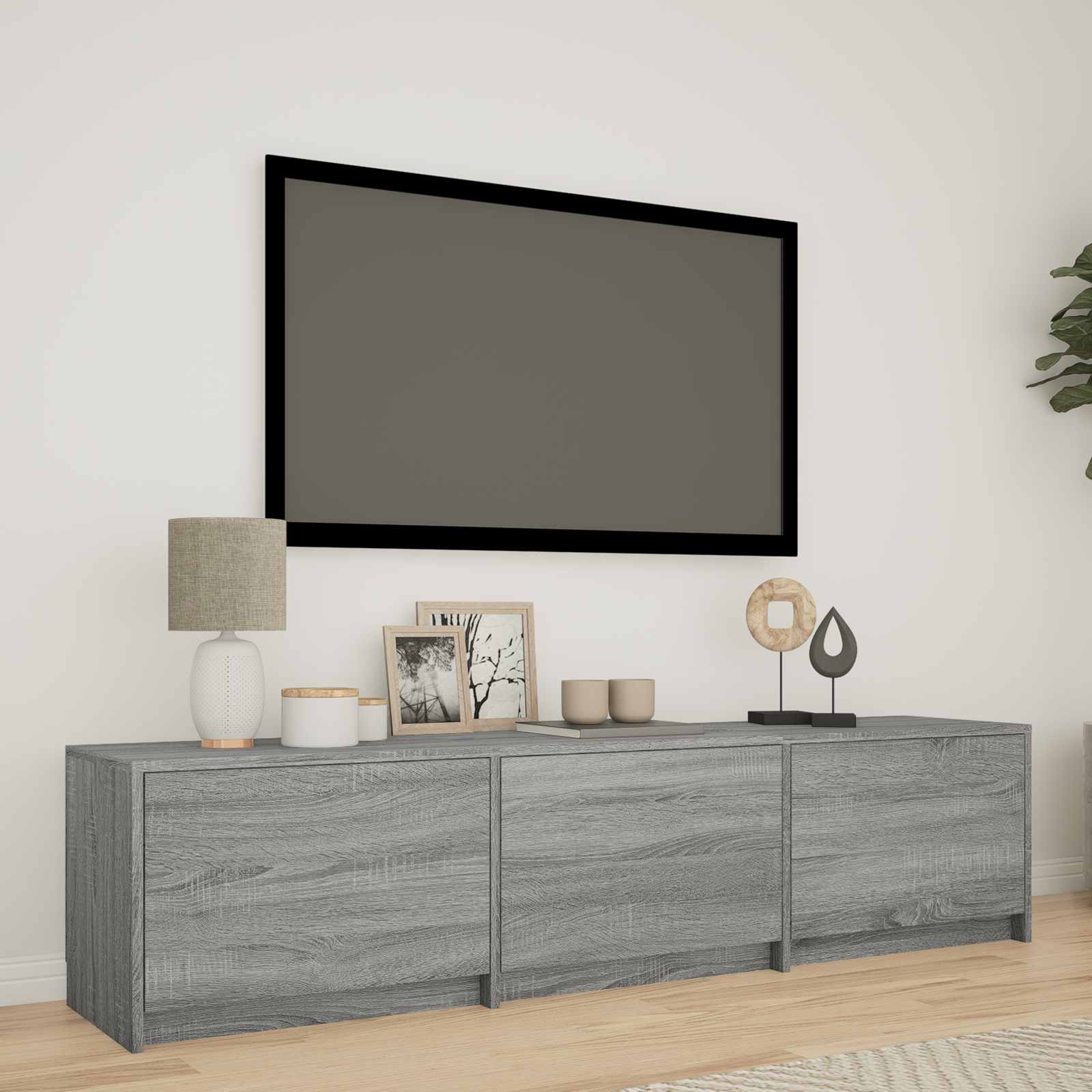 TV-bord med LED Grå Sonoma 165 x 34 x 40 cm Konstrueret træ