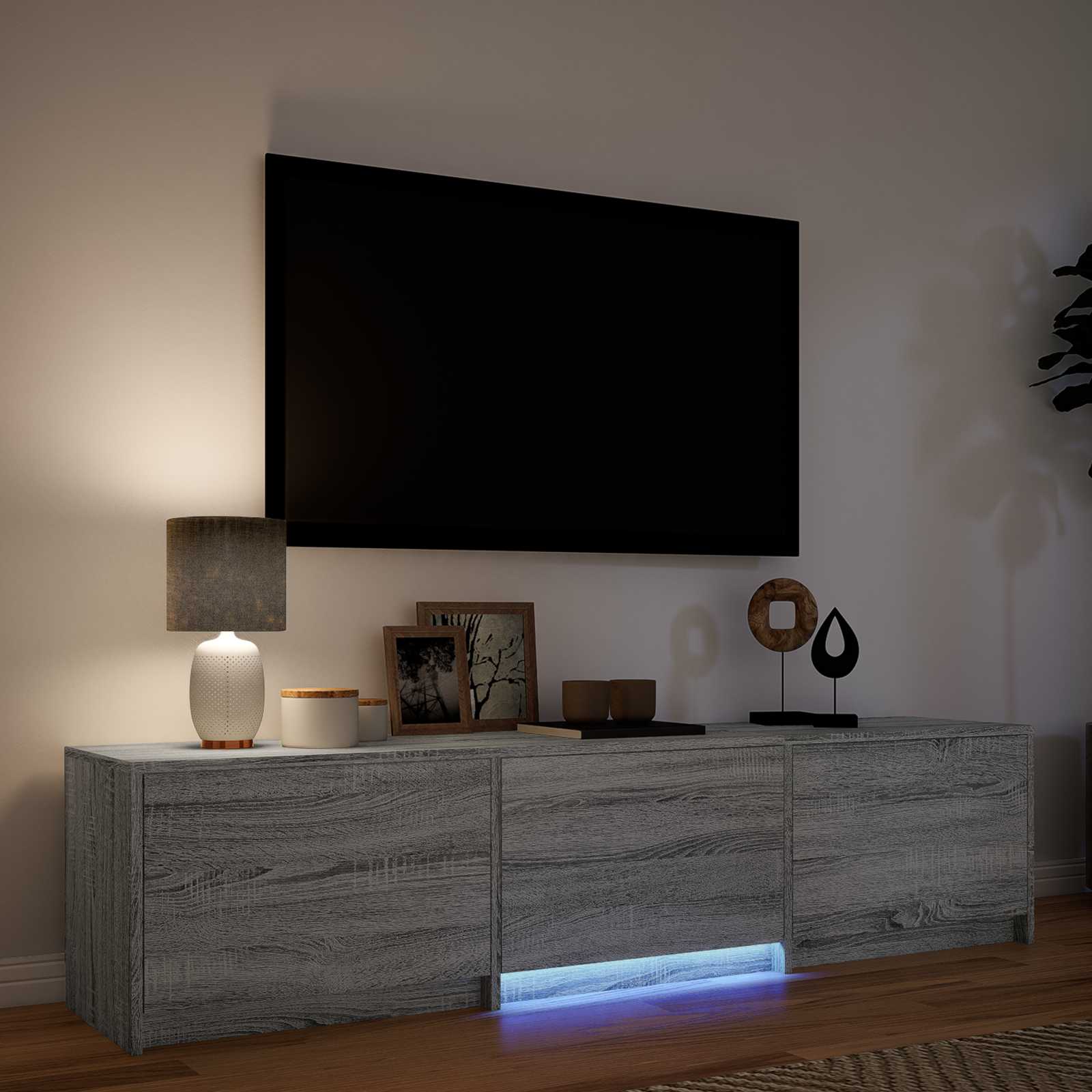 TV-bord med LED Grå Sonoma 165 x 34 x 40 cm Konstrueret træ
